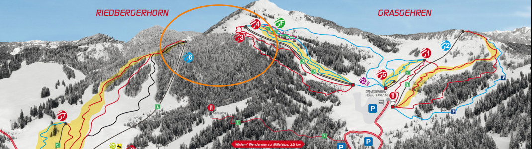 Im Bereich des orangen Kreises wäre die Verbindungsbahn entstanden. Auch eine neue Verbindungspiste war geplant.