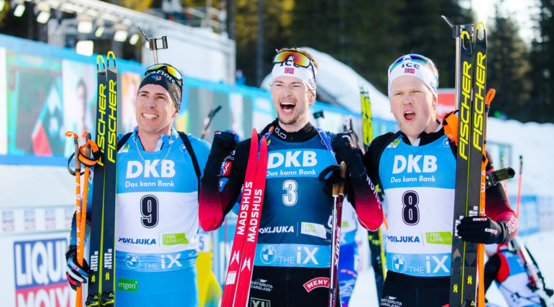 Gold for Sturla Holm Laegreid, Silver for Johannes Dale and Bronze for Quentin Fillon Maillet.