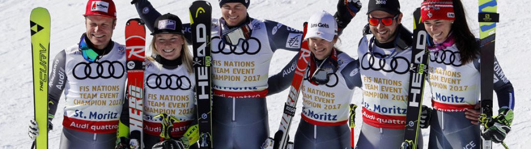 Die von Colmar gesponserte französische Skimannschaft sicherte sich bei der Ski-WM 2017 in St. Moritz beim Team-Event die Goldmedaille.