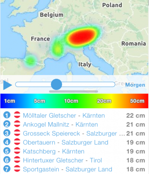 Die Neuschneeprognose für Dienstag, 5. November 2019. Weiterer Neuschnee folgt dann im Laufe der Woche.