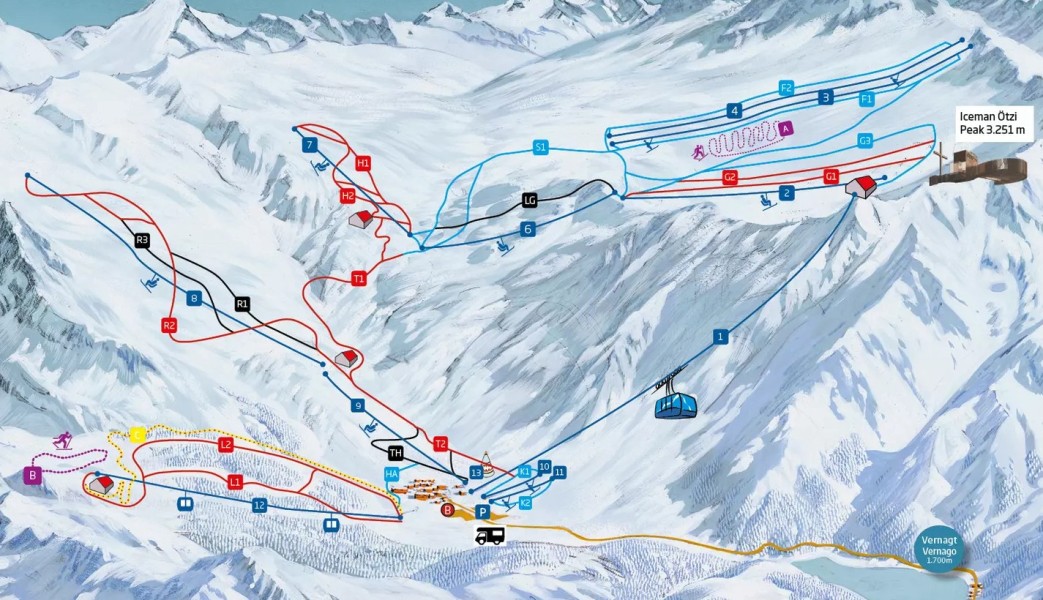 Die Gletscherbahn bringt Wintersportler von der Talstation Kurzras zur Bergstation Grawand.