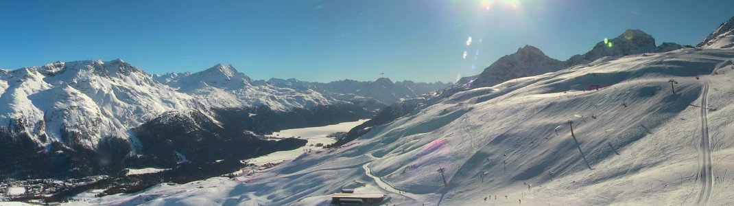 Blick von der Corviglia in St. Moritz ins Oberengadin.