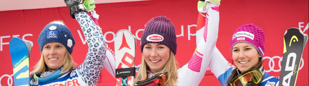 Mikaela Shiffrin (Mitte) ist Titelverteidigerin in Killington.
