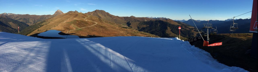 Snowfarming macht's möglich: In Kitzbühel startet die Skisaison am 14. Oktober. 2 Pistenkilometer stehen zur Verfügung.