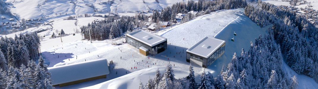 Am Gipfel des Natrun entstehen die beiden Stationsgebäude der Natrun- und Sonnbergbahn direkt nebeneinander.