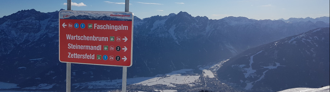 Signs help with orientation in the ski area.