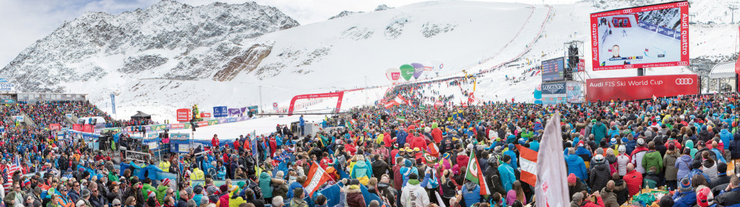 Im Ziel am Rettenbachgletscher werden wieder Tausende Fans erwartet. Wer einen gültigen Skipass hat, kann das Spektakel gratis erleben.