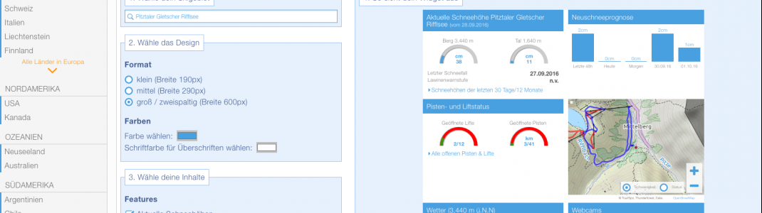 Screenshot des Snow Widget Generators.