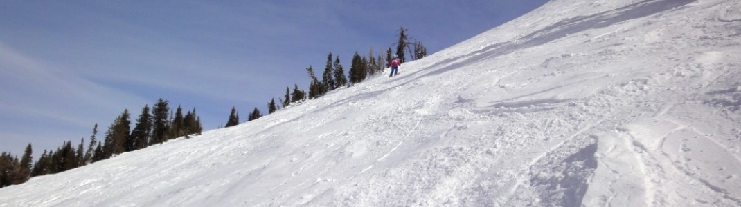Ein Funpark fehlt im Skigebiet. Dafür finden sich überall schöne Off-Piste Hänge wie hier zwischen den Liften Dreamcatcher und Blackfoot.