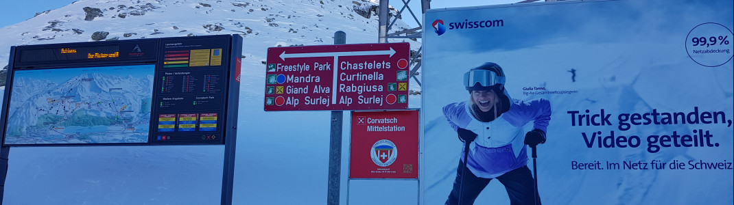 Von der Mittelstation Corvatsch kommst du zum Freestyle-Park.