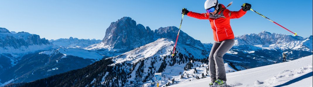 Jeder Skifahrer sollte zumindest einmal im Leben die legendäre Skirunde &#34;Sella Ronda&#34; in Val Gardena Gröden fahren.