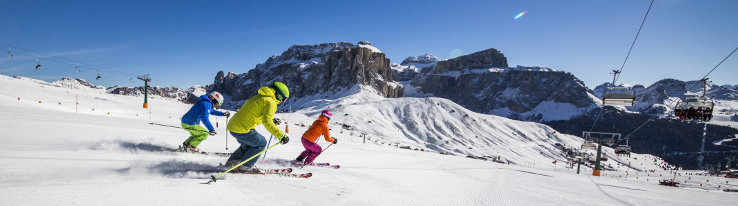 Abwechslungsreiche Pisten und traumhafte Aussichten erwarten dich im Val di Fassa.
