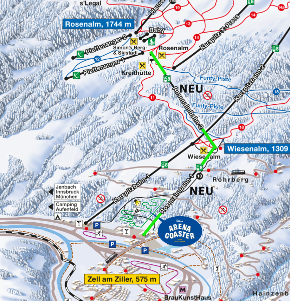 Die zwei Sektionen der Rosenalmbahn werden zum Saisonstart mit einer 8er Gondelbahn modernisiert.