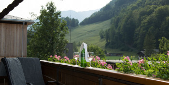 Ausblick vom Balkon Fewo Obergeschoss und DZ mit Balkon Richtung Freibad