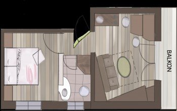 App. Priedröf 40m²Wohn- und Schlafzimmer getrennt, Kochnische und Westbalkon