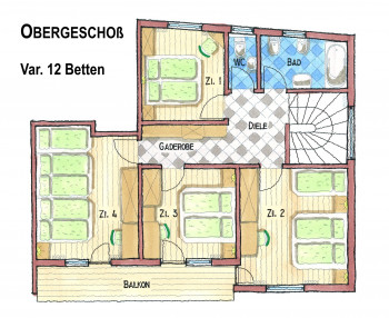 Obergeschoß Plan Var. 12 Betten