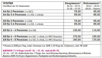 Preisliste Winter