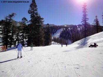 At the top station of Aerial Tramway and Gunbarrel Express lifts. This is where you find most of the easier runs of the resort.