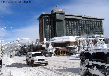 A part of South Lake Tahoe is in Nevada, where casinos are abound.