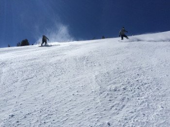 Skiing down Face of Five at High Five Express.