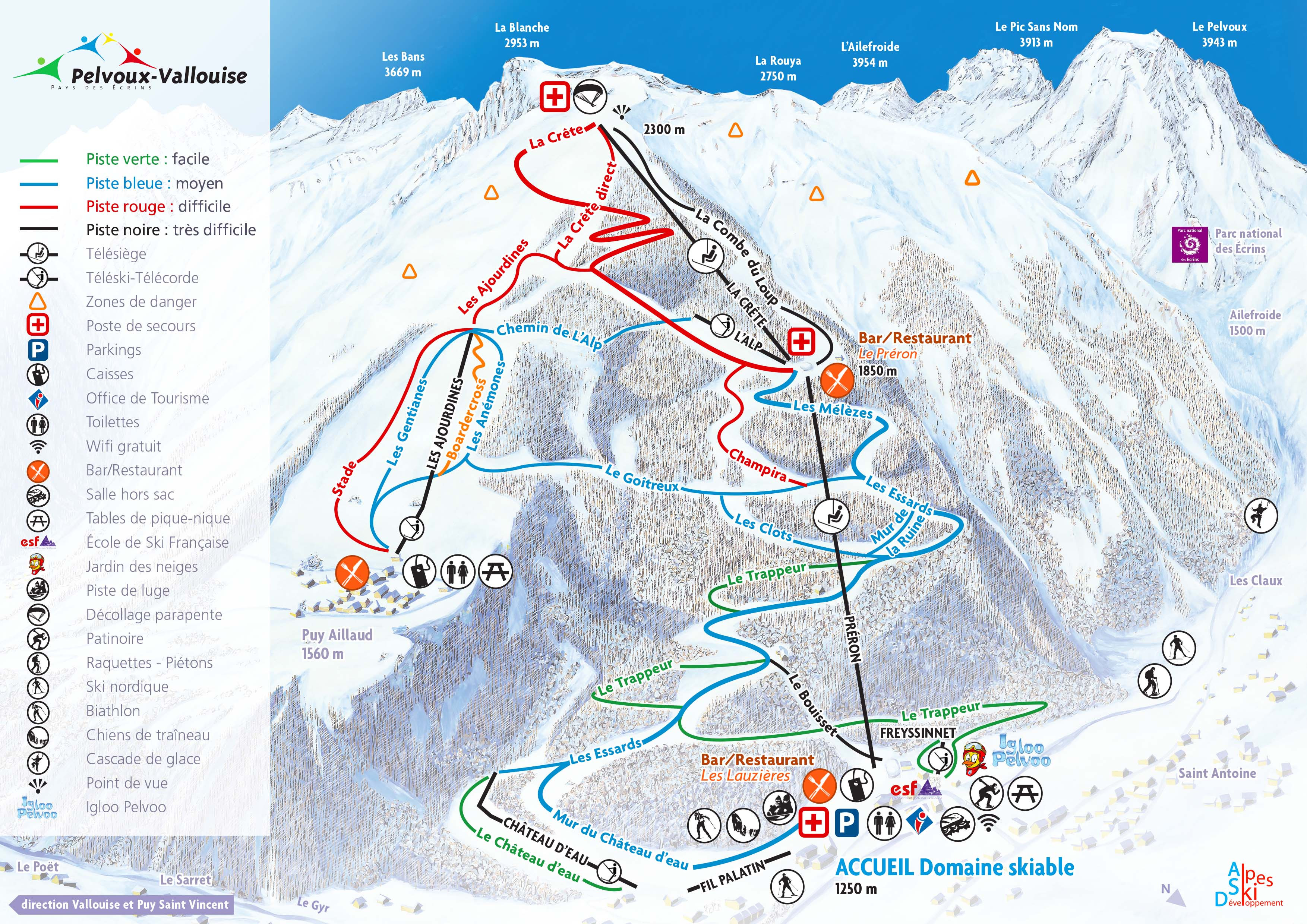 Slopes map Pelvoux-Vallouise