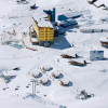 One of the most famous views of the resort: the bright yellow Hotel Portillo.