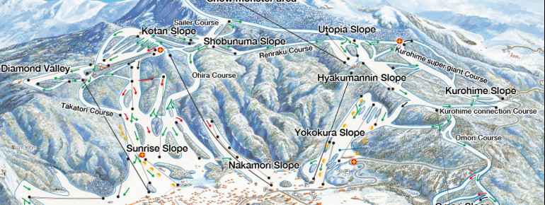 Trail map of Zao Onsen.