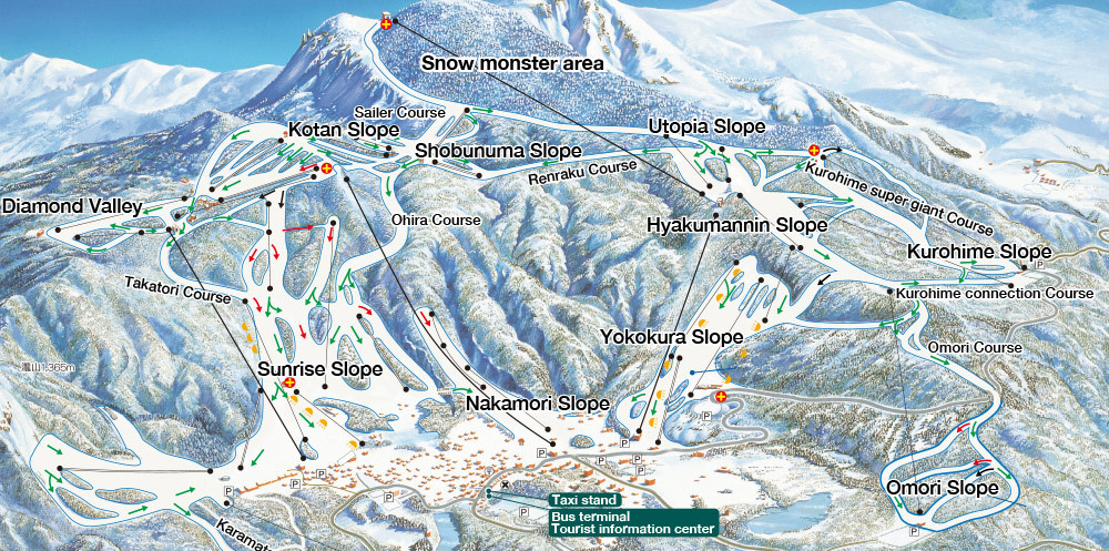 Trail map of Zao Onsen.