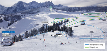 Durch die Almenwelt führt eine 4 Kilometer lange Höhenloipe und ein Rundwanderweg.