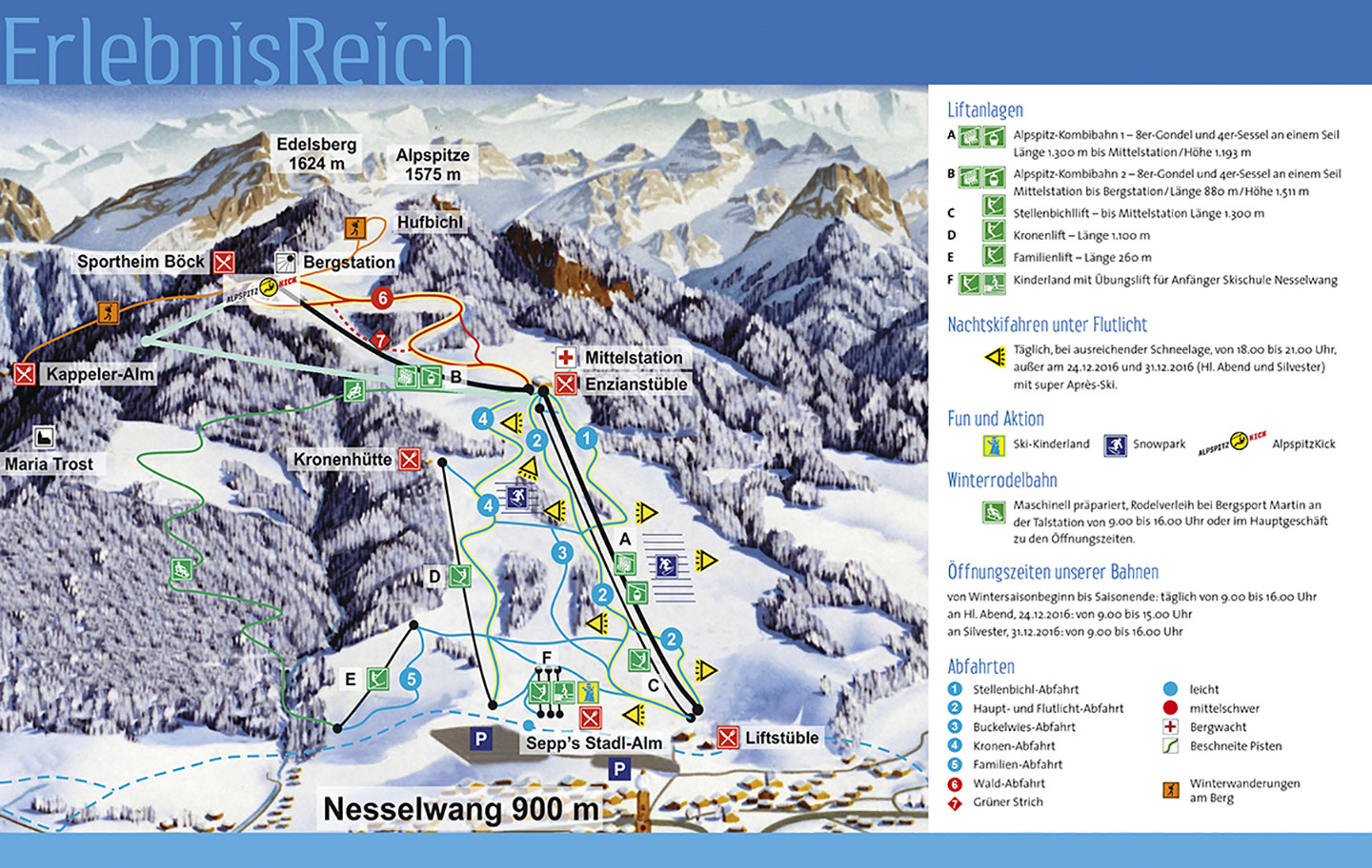 Pistenplan Skigebiet Alpspitzbahn Nesselwang
