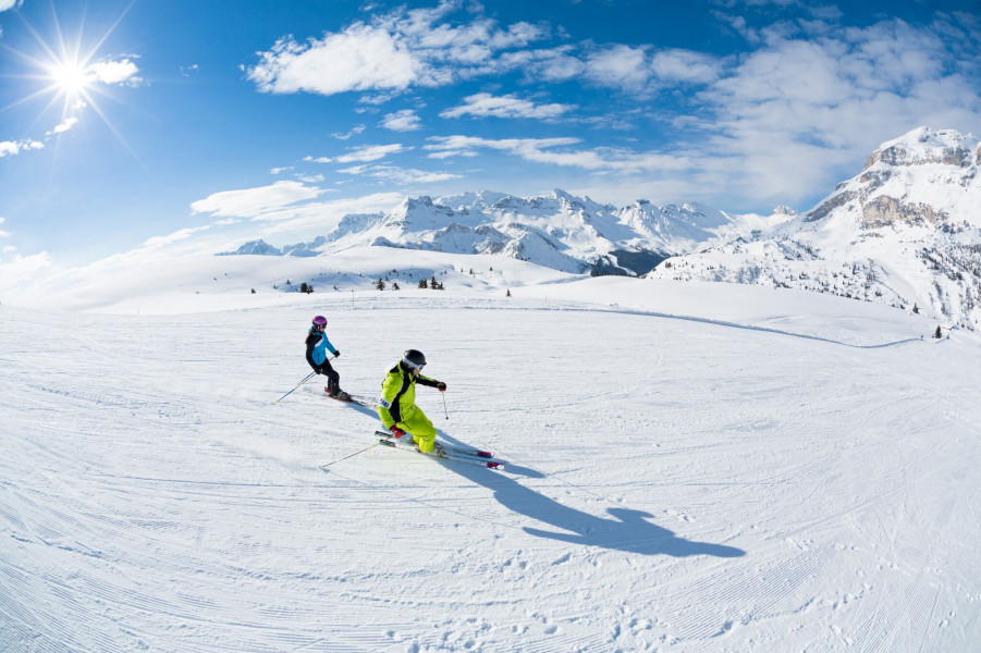 Im Skigebiet Arabba / Marmolada hast du eine tolle Aussicht auf die schönsten Gipfel der Dolomiten.