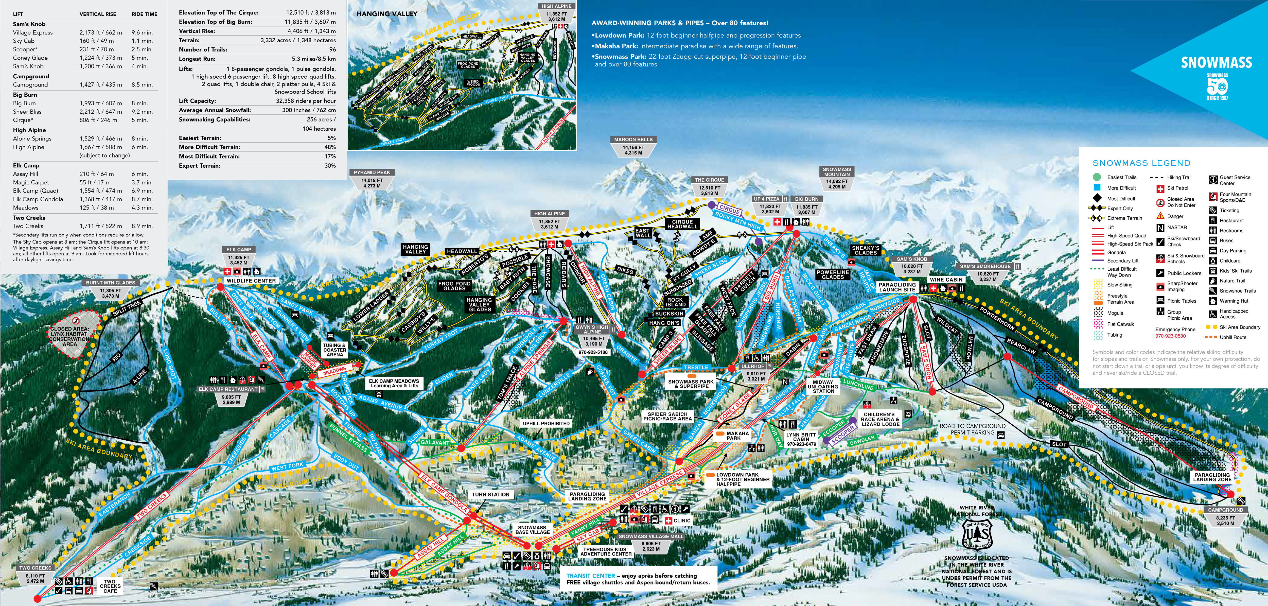 Pistenplan von Aspen Snowmass