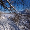 Eine Winteraufnahme vom Dorf Wiesing mit der Pfarrkirche Wiesing,
