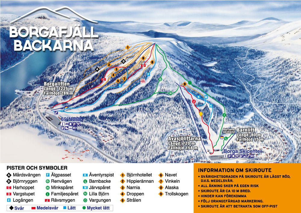 Pistenplan Borgafjäll Backarna - Borga Ski Center