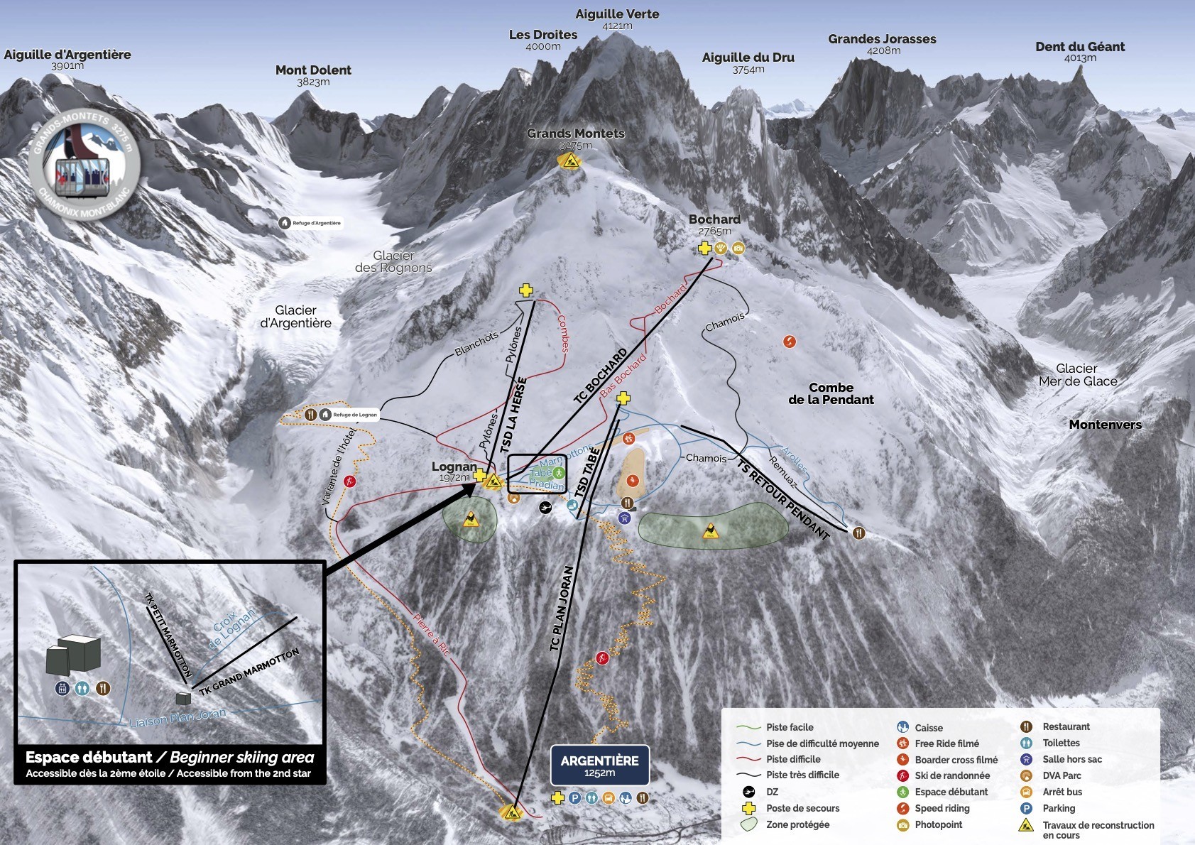 Pistenplan Les Grands Montets
