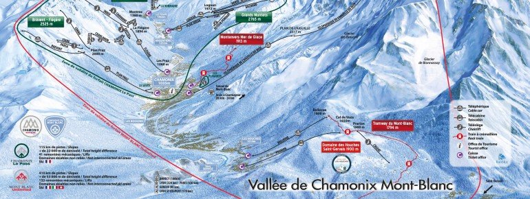 Pistenplan Vallée de Chamonix Mont-Blanc