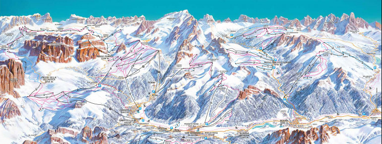 Pistenplan Fassatal (Val di Fassa)