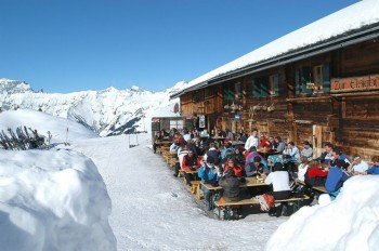 In uriger Atmosphäre kannst du auf der Terrasse der Elsighütte die Sonne genießen.