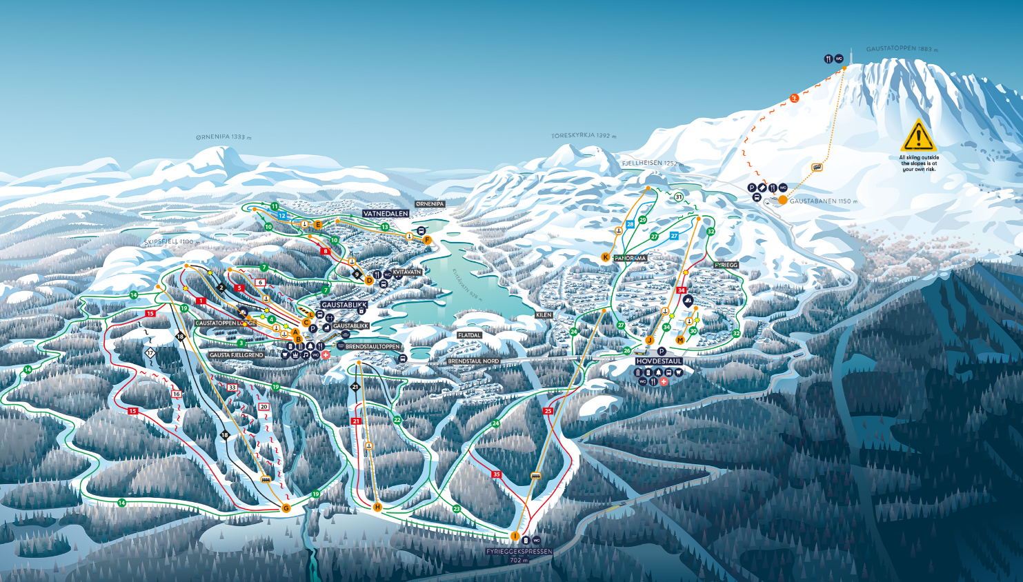 Pistenplan Gausta Ski Center