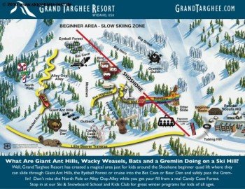 Für das Kinderland mit eigenem Sessellift hat man sich in Grand Targhee unterschiedliche Themenparks einfallen lassen. Bei der Abfahrt durch die Wälder können die Kinder stets Neues entdecken.