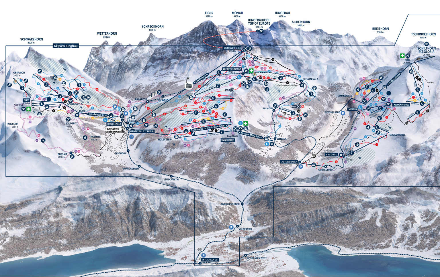Pistenplan Grindelwald Wengen - Jungfrau Skiregion