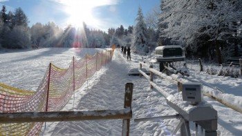 Am Übungslift probieren sich alle Skianfänger
