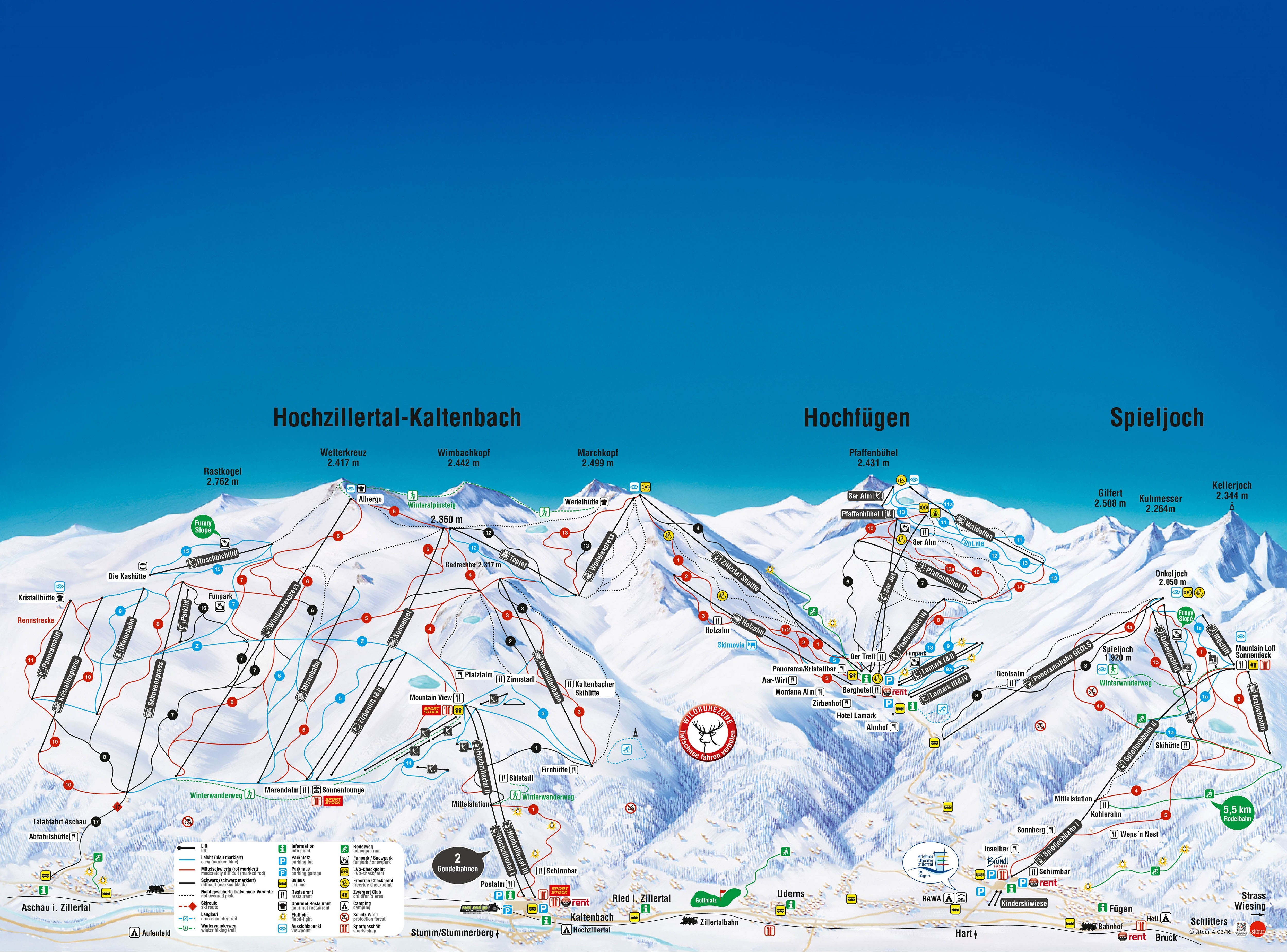 Pistenplan Hochfügen - Hochzillertal - Spieljoch