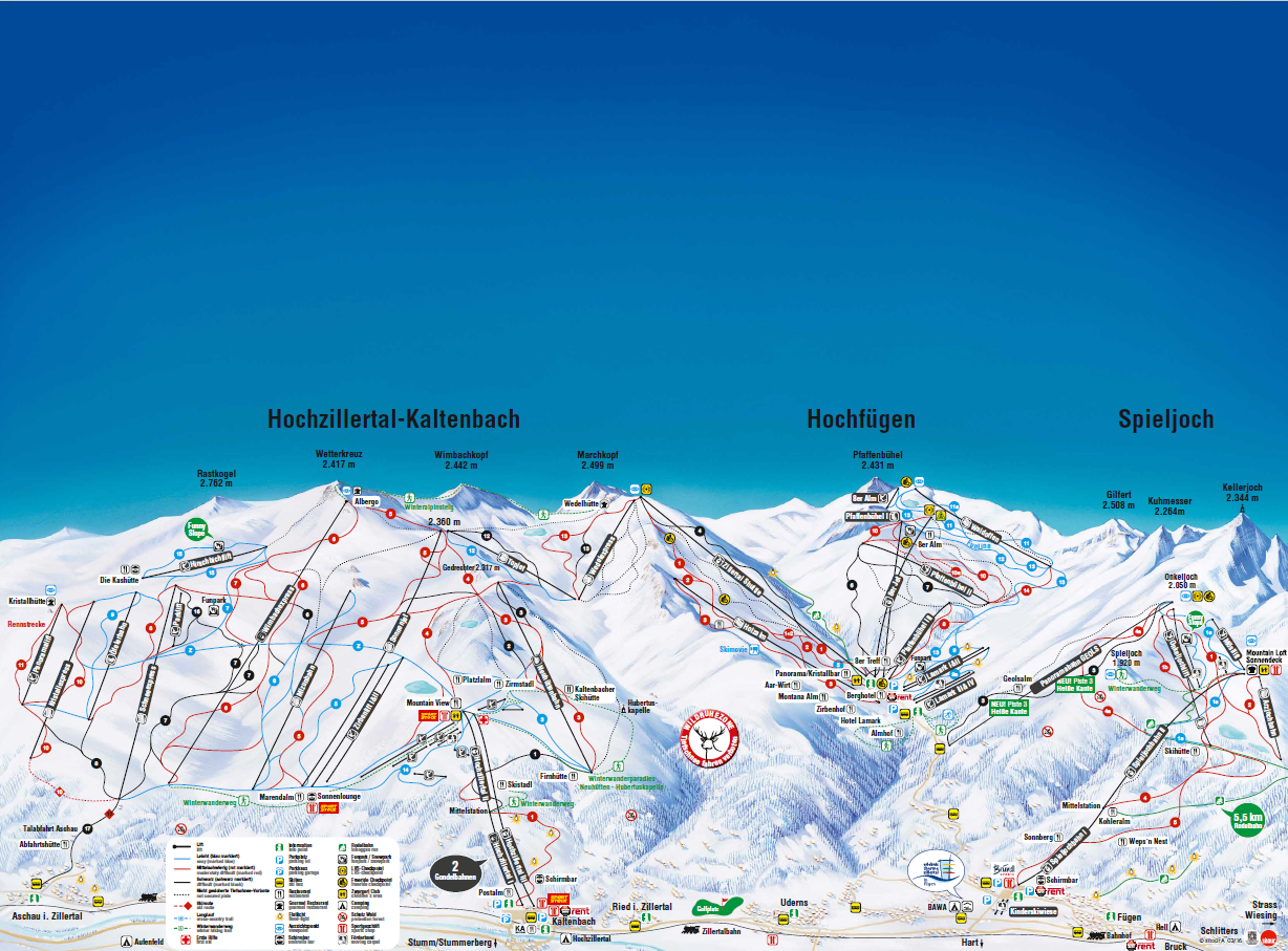 Pistenplan Hochfügen - Hochzillertal - Spieljoch