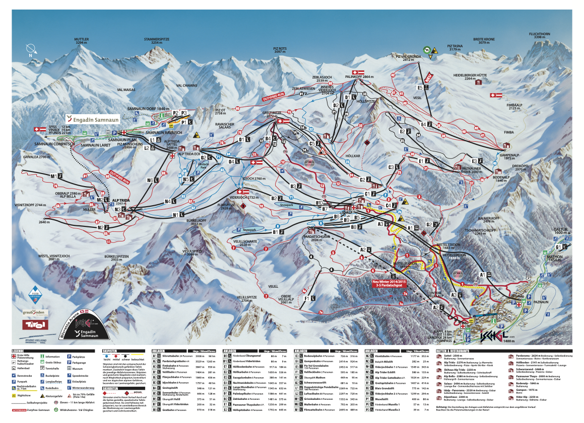 Pistenplan Ischgl - Samnaun (Silvretta Arena).