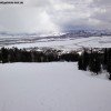 Blick auf eine der Anfängerpisten (in USA grün markiert) am Teewinot-Quad-Chair!