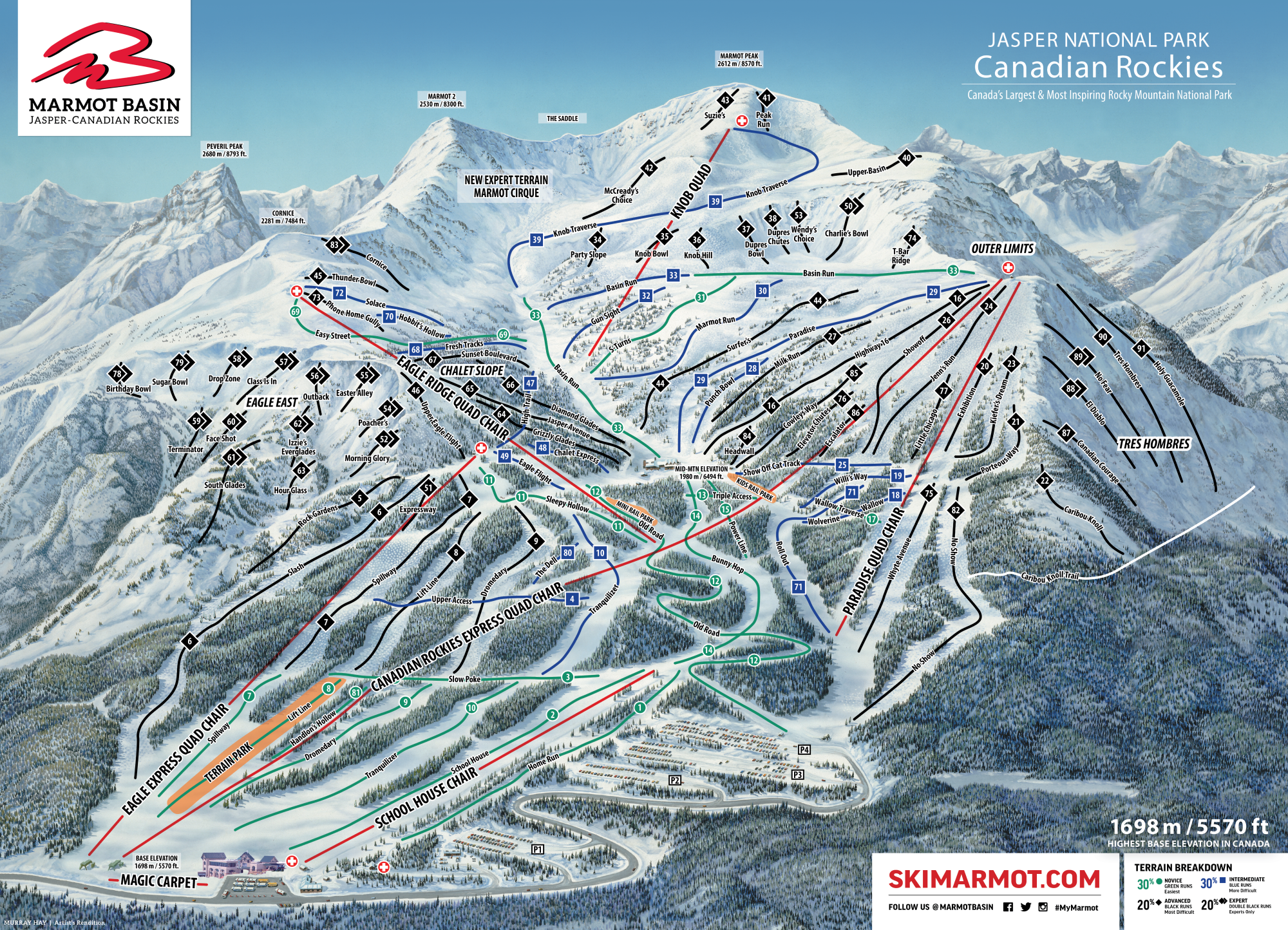 Pistenplan Marmot Basin - Jasper