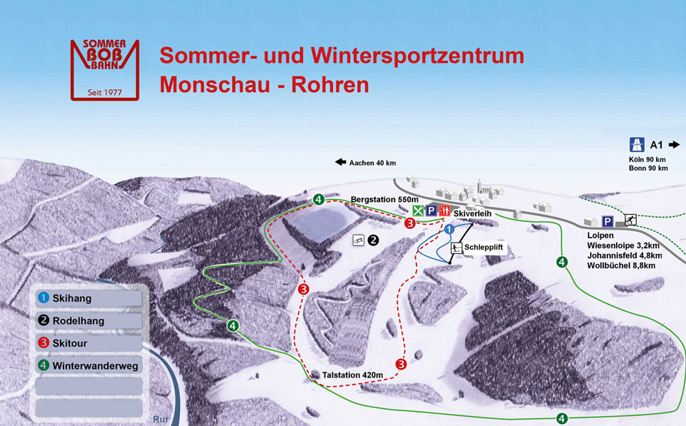Pistenplan des Wintersportzentrums Monschau-Rohren