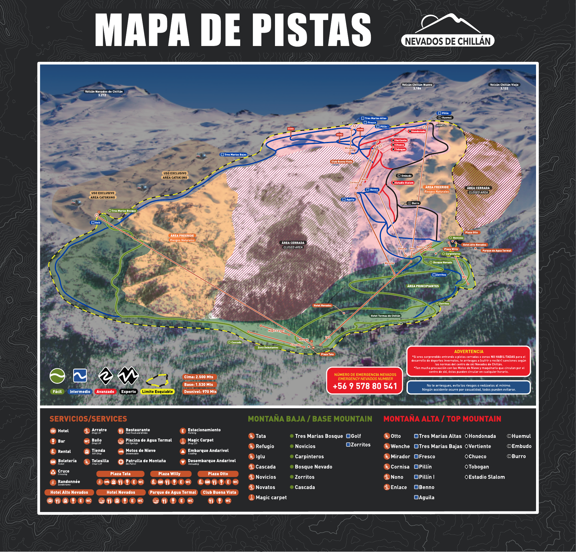 Pistenplan Nevados de Chillán