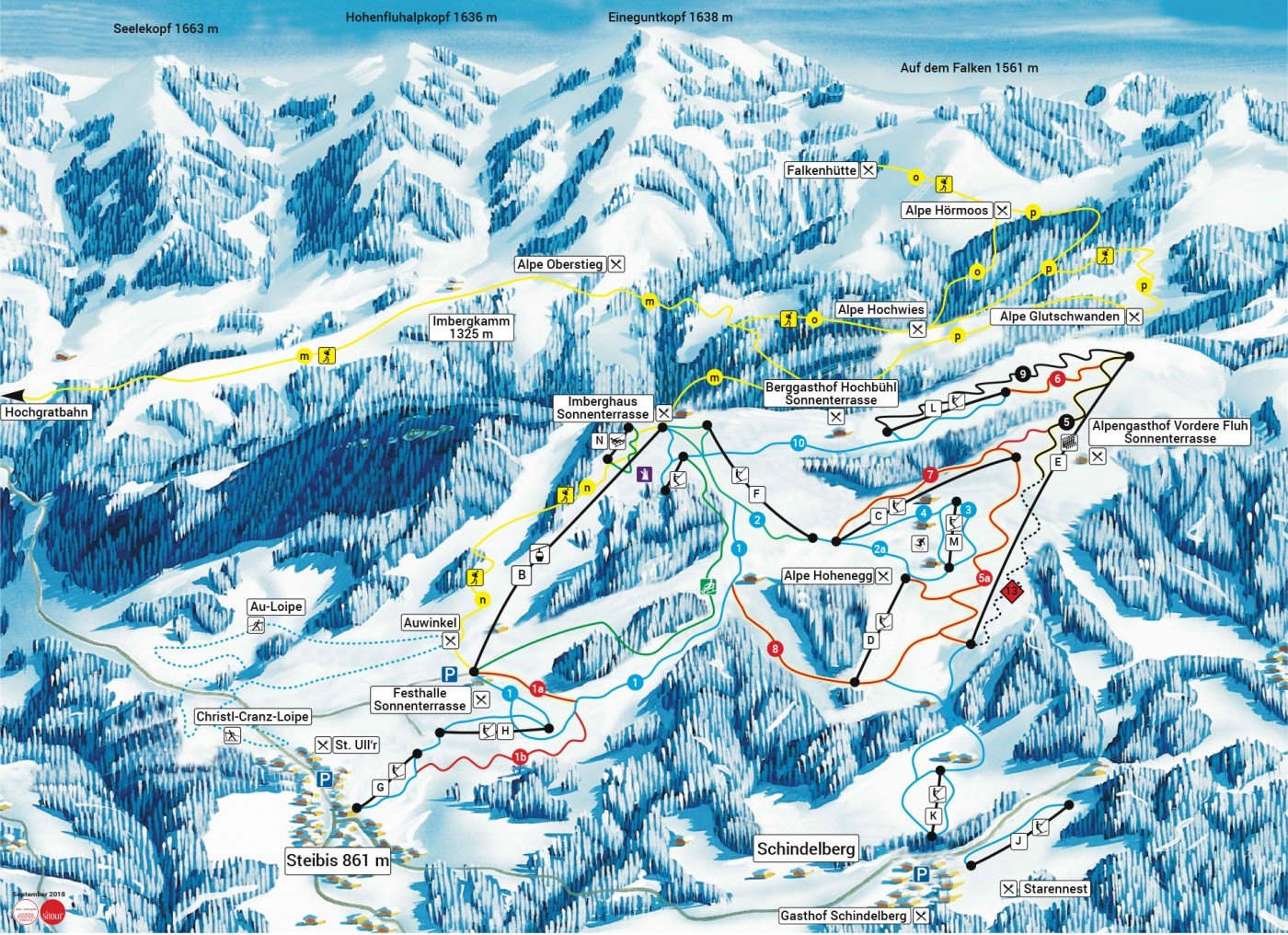 Pistenplan Skigebiet Oberstaufen Imbergbahn und Skiarena Steibis